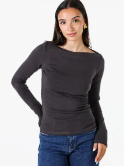 Solada Maglia donna a maniche lunghe con scollo a barchetta - grigio scuro