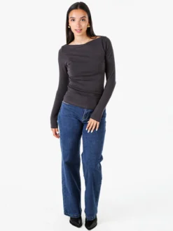 Solada Maglia donna a maniche lunghe con scollo a barchetta - grigio scuro