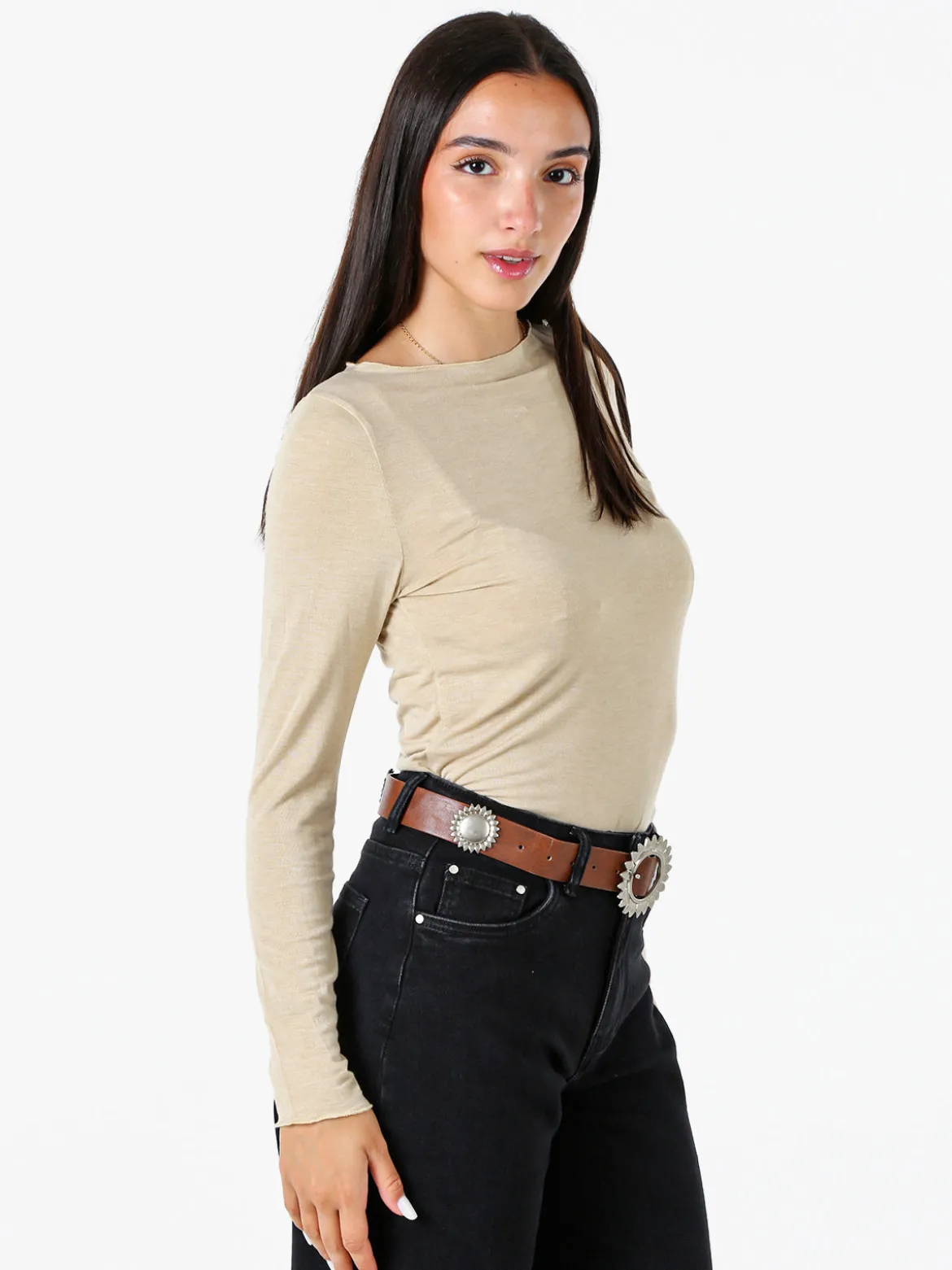 Solada Maglia donna a maniche lunghe con scollo a barchetta - beige