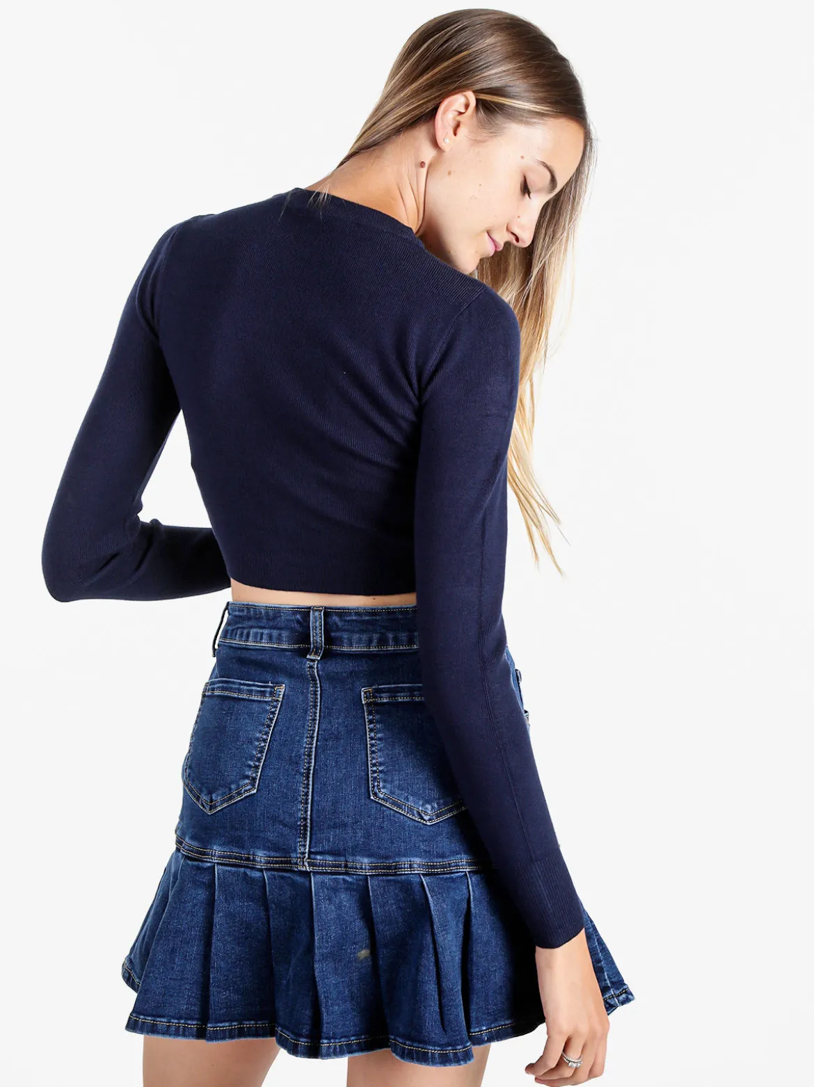 Solada Maglia donna cropped a costine - blu scuro
