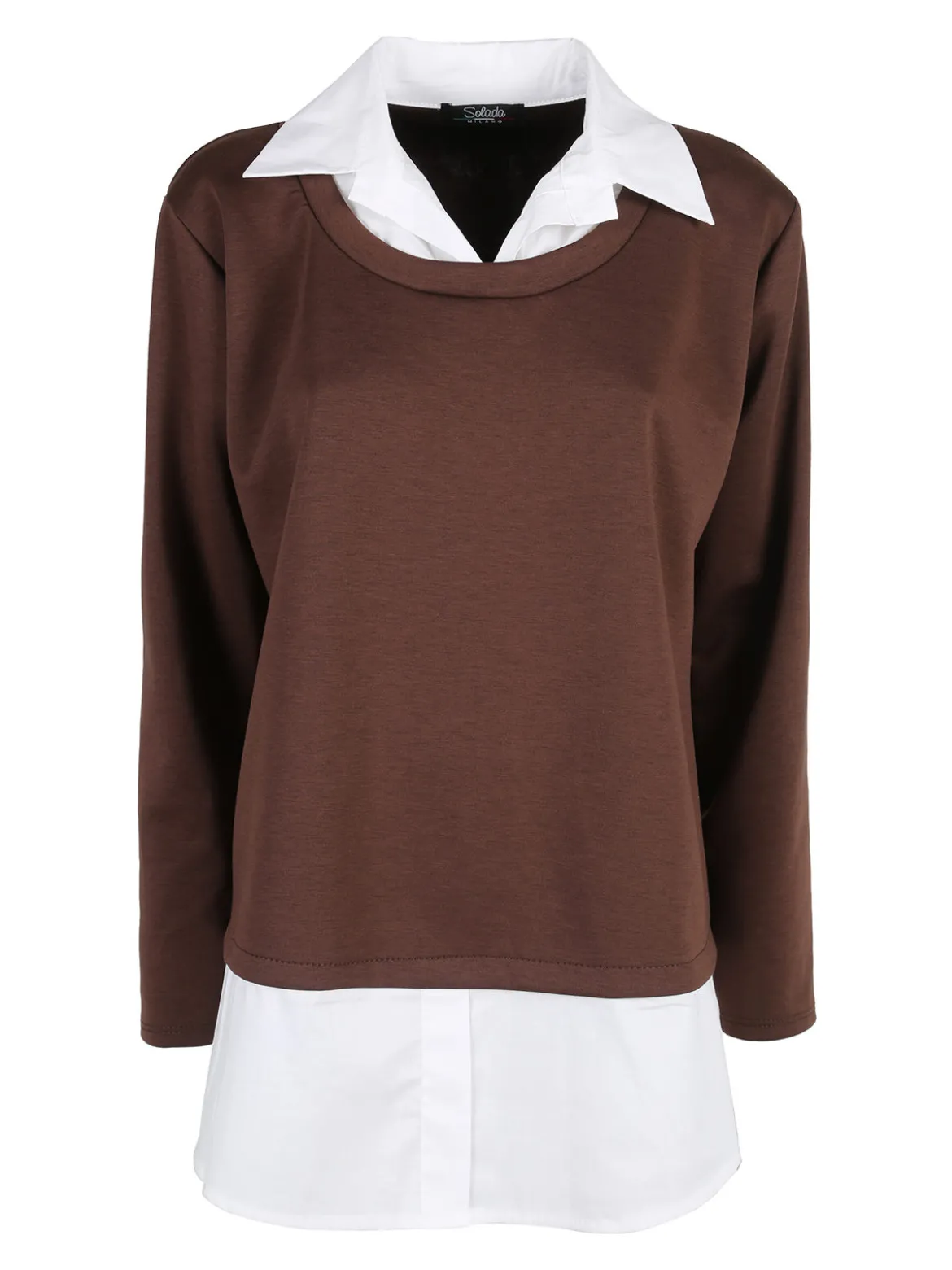 Solada Maglia donna girocollo con dettagli a camicia - moro