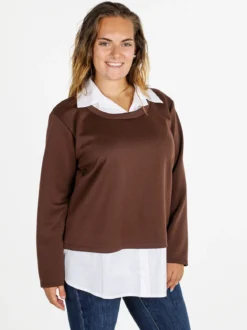 Solada Maglia donna girocollo con dettagli a camicia - moro