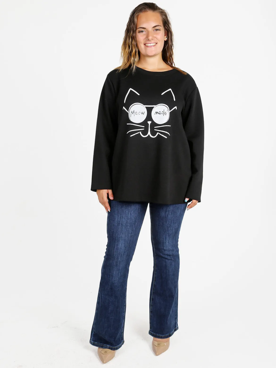 Solada Maglia donna girocollo con strass - nero