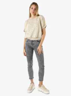 Solada Maglia donna in lurex a maniche corte con ricami - beige