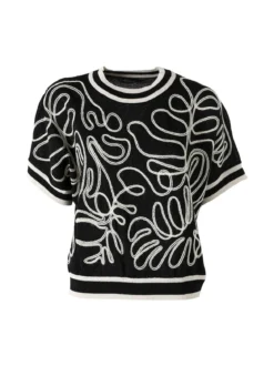 Solada Maglia donna in lurex a maniche corte con ricami - nero
