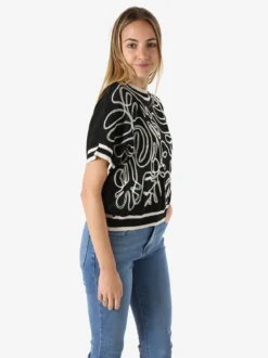 Solada Maglia donna in lurex a maniche corte con ricami - nero