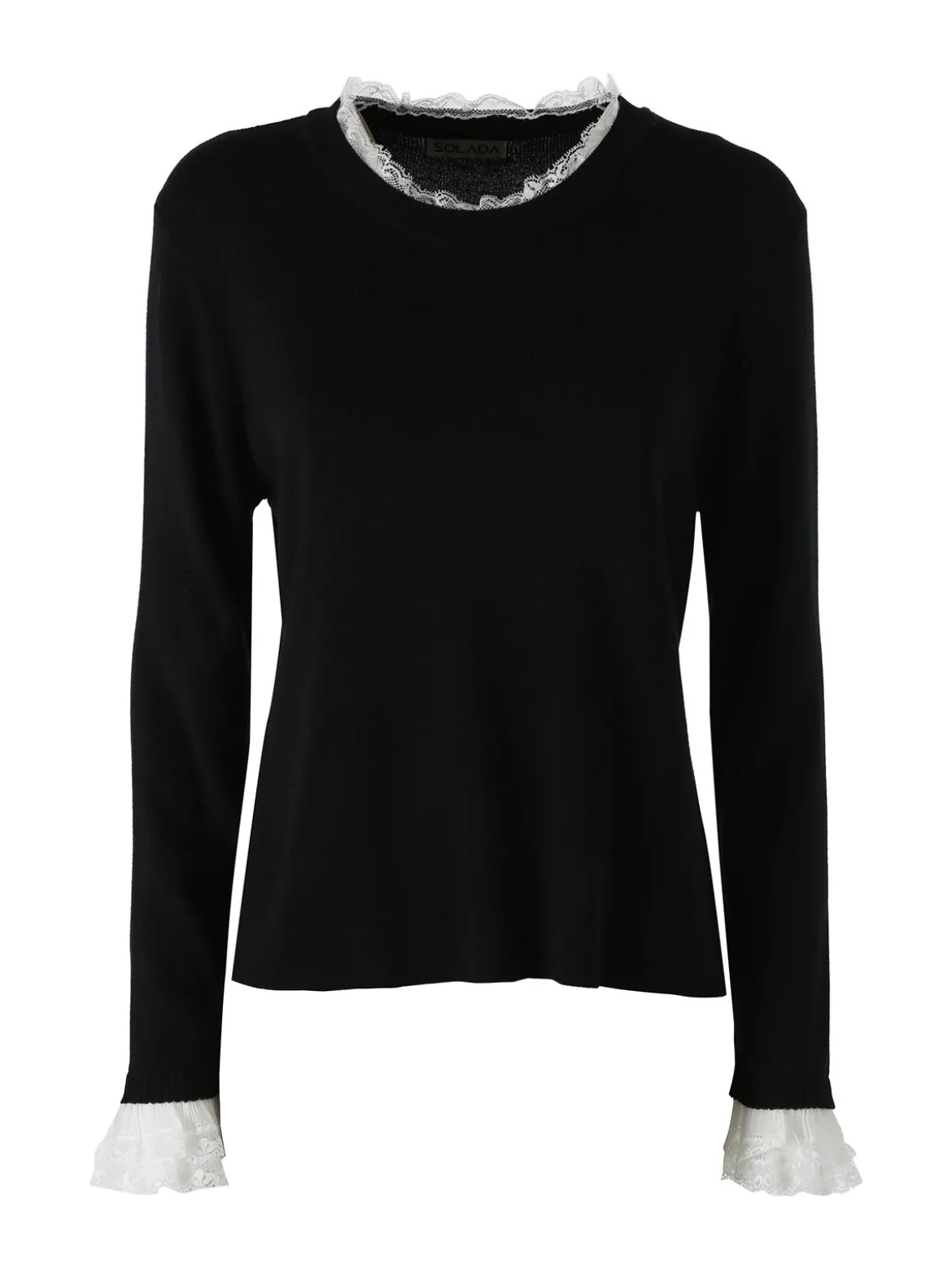 Solada Maglia girocollo da donna con dettagli in pizzo - nero