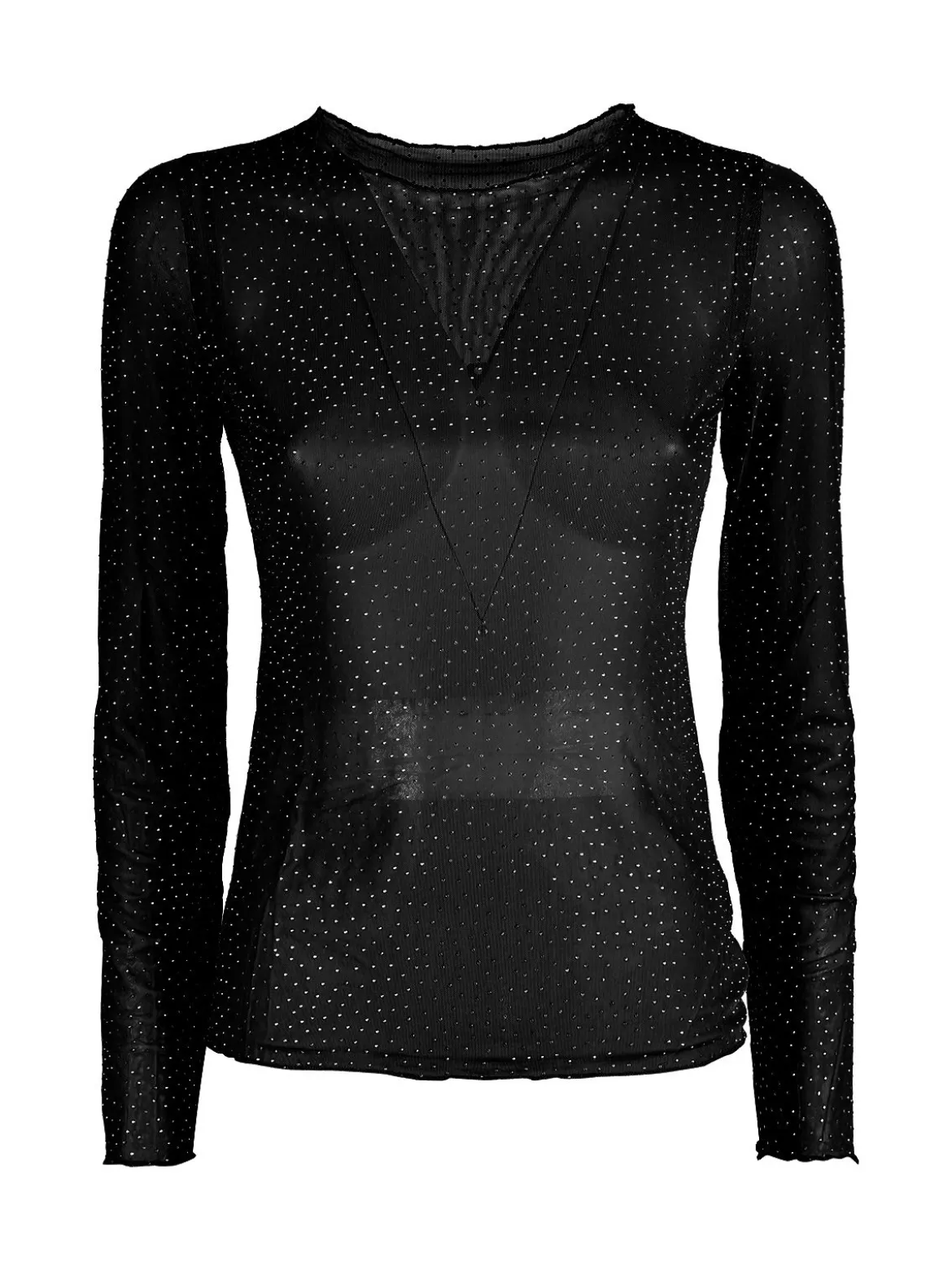 Solada Maglia girocollo da donna in microrete con borchie - nero