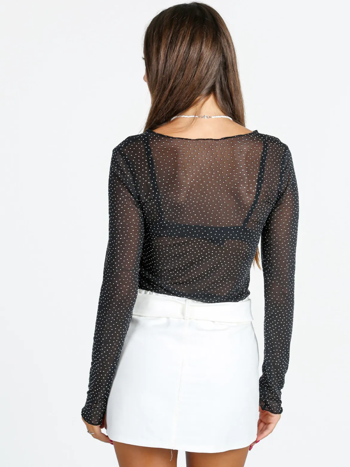 Solada Maglia girocollo da donna in microrete con borchie - nero