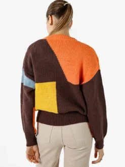 Solada Maglione donna oversize a blocchi di colore con ricami - arancione