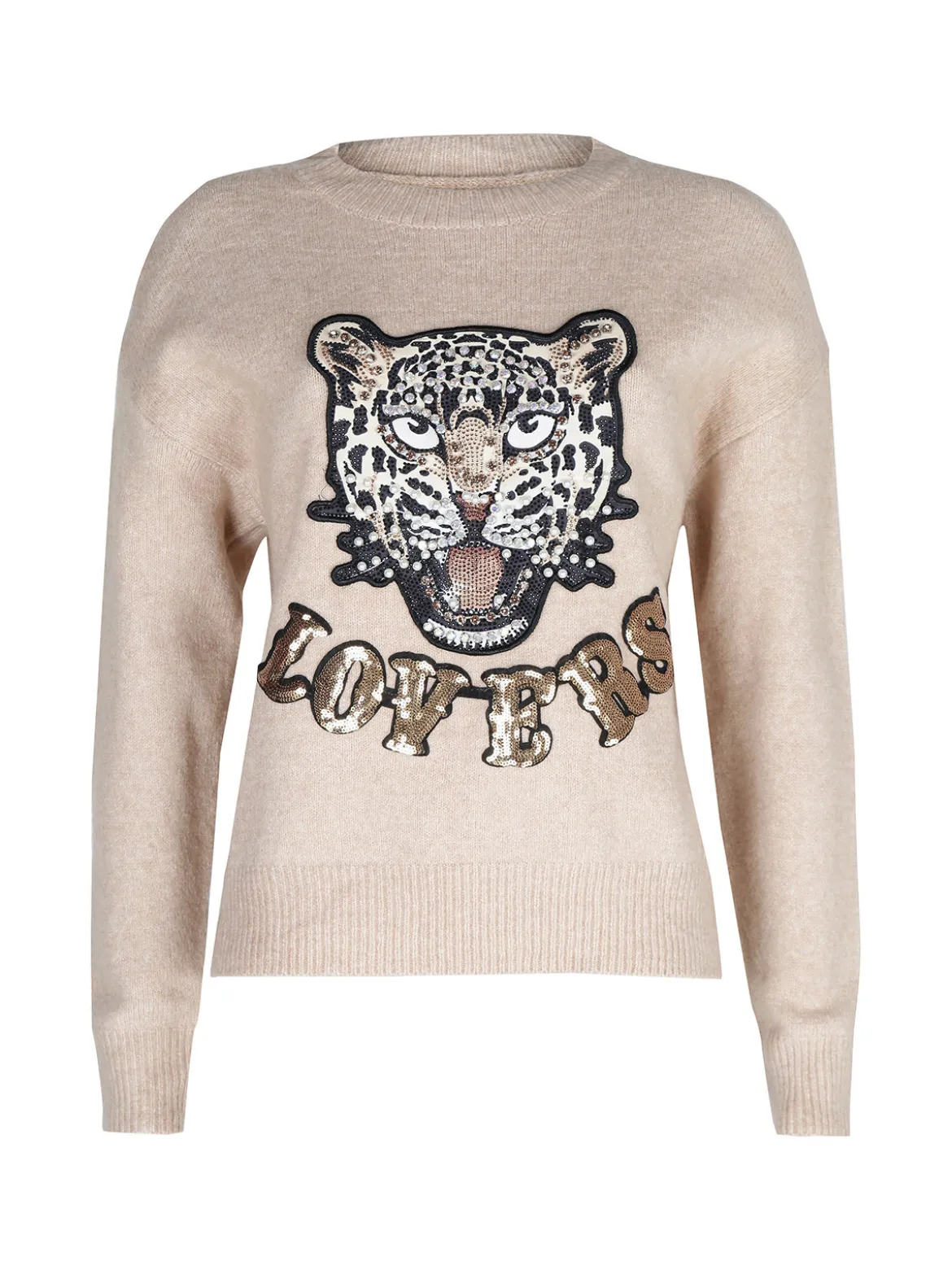 Solada Maglione donna oversize con strass e pietre decorative