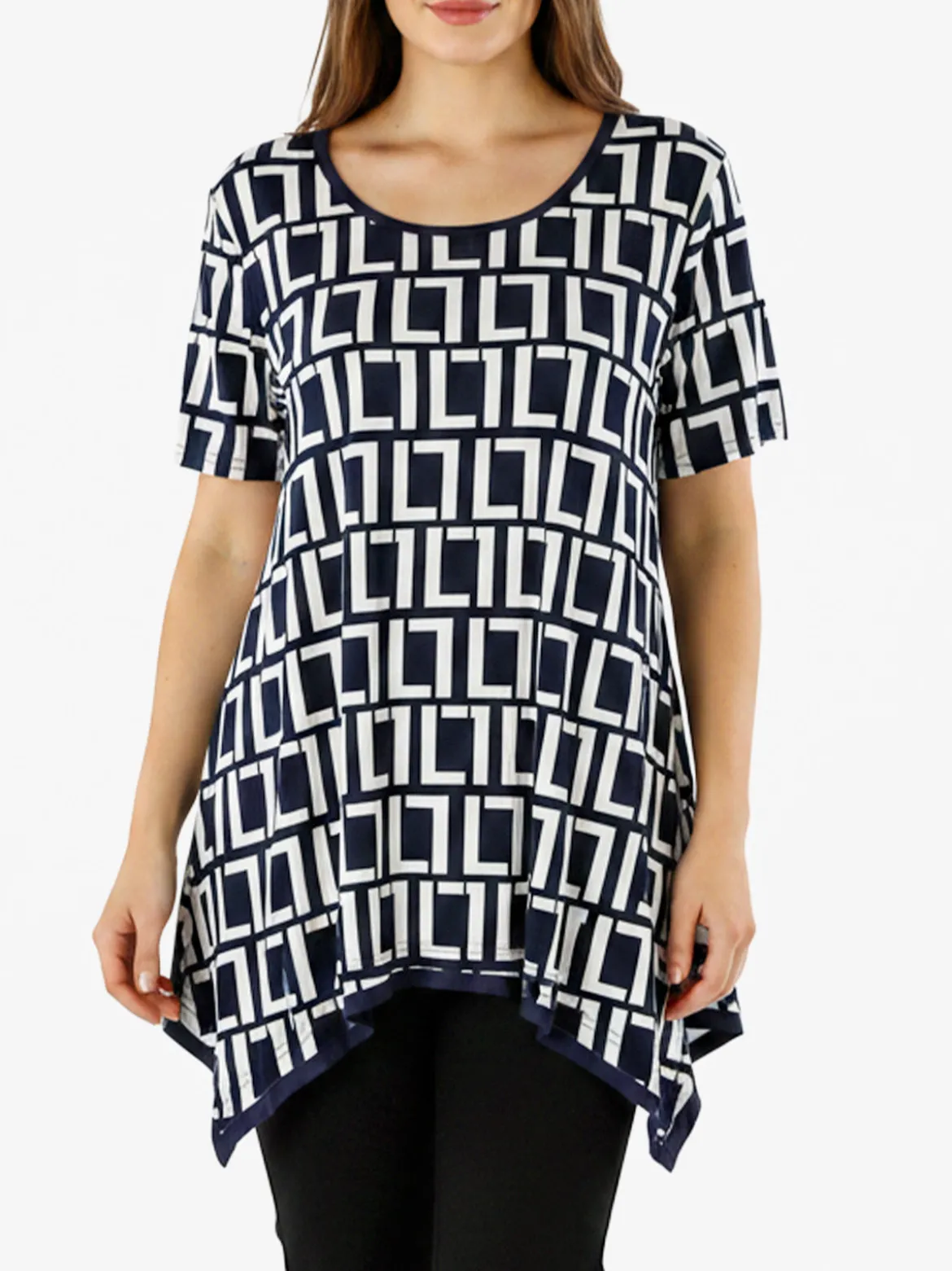 Solada Maxi blusa da donna a maniche corte con stampa greca - blu