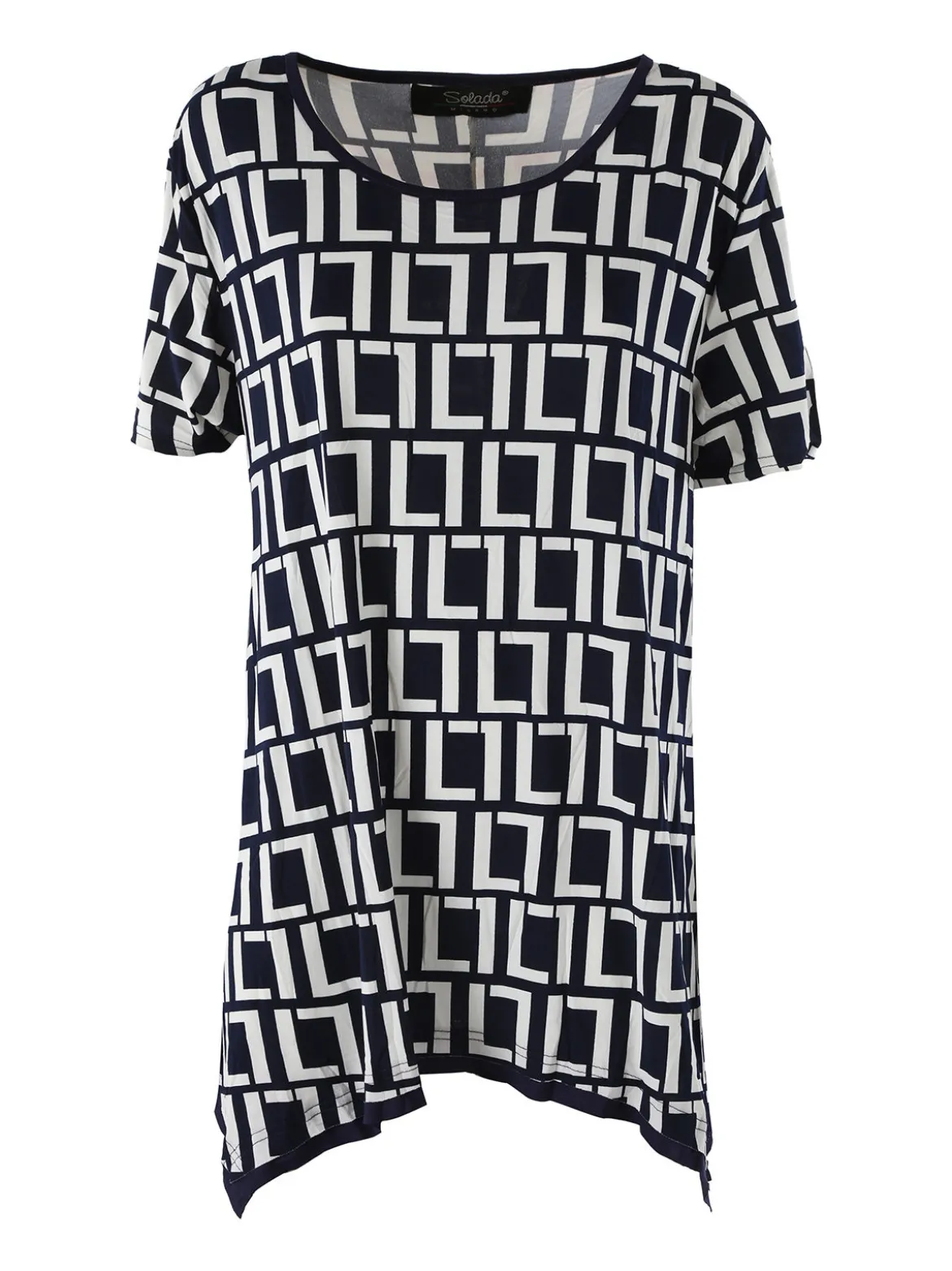 Solada Maxi blusa da donna a maniche corte con stampa greca - blu