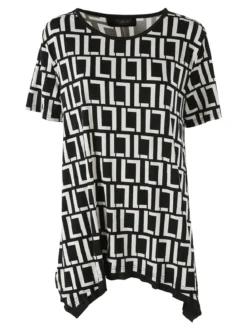 Solada Maxi blusa da donna a maniche corte con stampa greca - nero