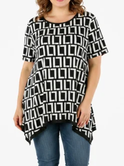 Solada Maxi blusa da donna a maniche corte con stampa greca - nero