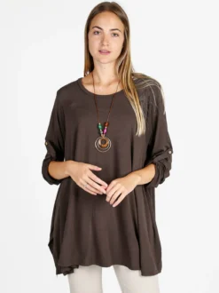 Solada Maxi t-shirt donna a maniche lunghe - moro