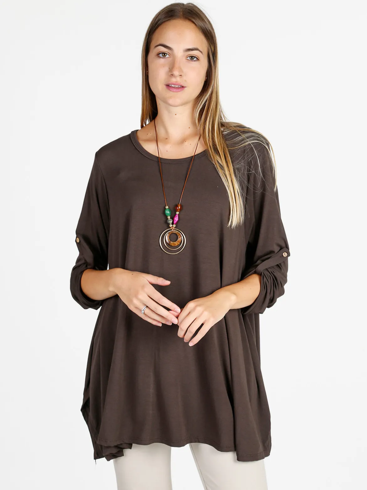 Solada Maxi t-shirt donna a maniche lunghe - moro