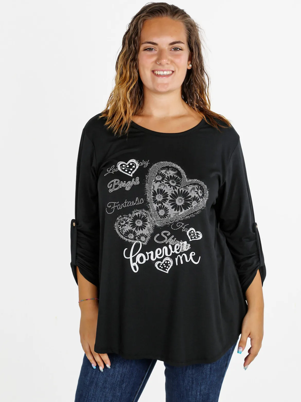 Solada Maxi t-shirt donna con strass - nero