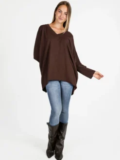 Solada Maxi t-shirt donna in cotone a maniche lunghe - moro