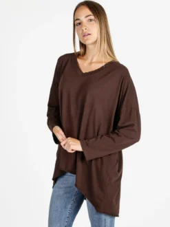 Solada Maxi t-shirt donna in cotone a maniche lunghe - moro