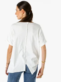 Solada Maxi t-shirt donna in cotone con maniche risvoltate - bianco