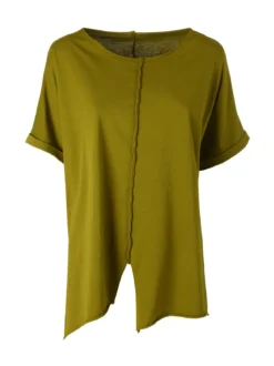 Solada Maxi t-shirt donna in cotone con maniche risvoltate - oliva