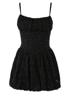 Solada Mini abito jumpsuite da donna con gonna a palloncino e strass - nero