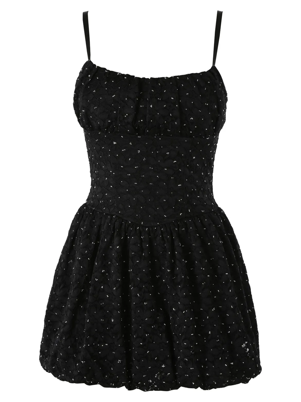Solada Mini abito jumpsuite da donna con gonna a palloncino e strass - nero