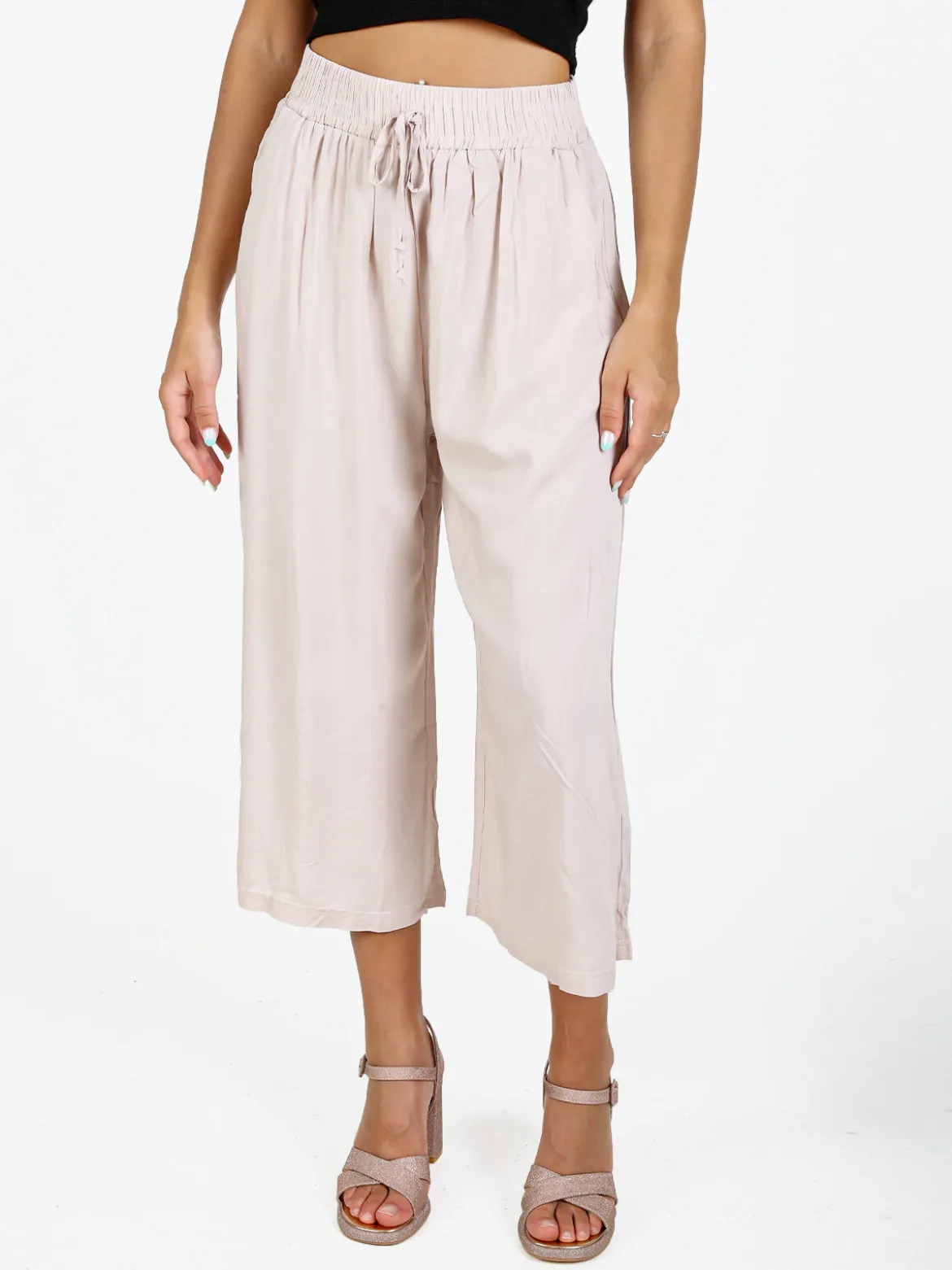Solada Pantaloni cropped donna a gamba larga in cotone