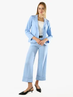 Solada Pantaloni donna a gamba larga con cintura - azzurro