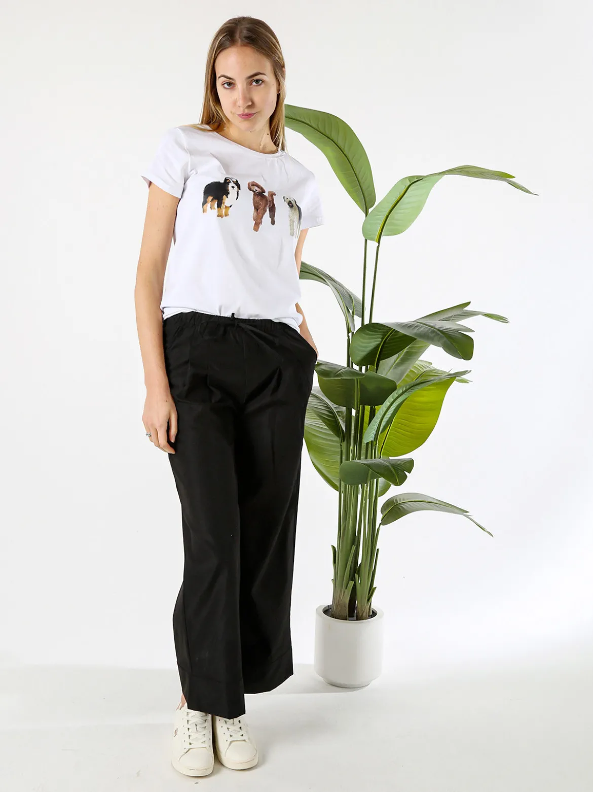 Solada Pantaloni donna a gamba larga con coulisse - nero