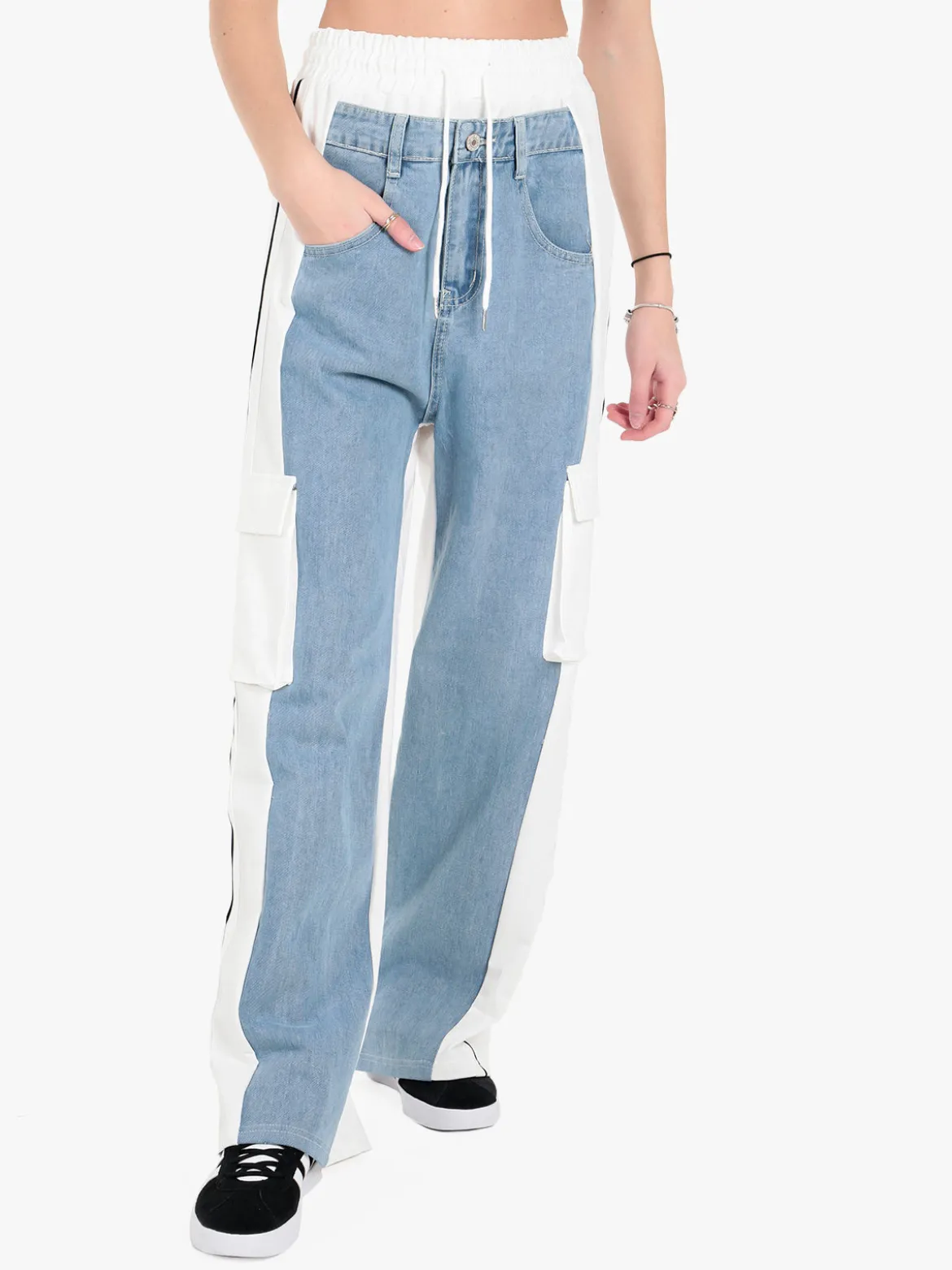 Solada Pantaloni donna a gamba larga con tasconi e coulisse