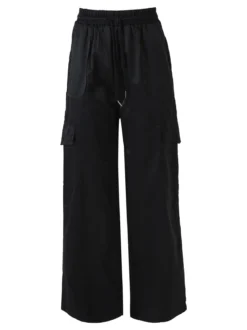 Solada Pantaloni donna a gamba larga con tasconi laterali e coulisse - nero
