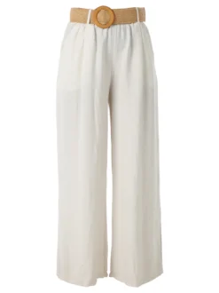 Solada Pantaloni donna a gamba larga in viscosa con cintura in rafia - beige