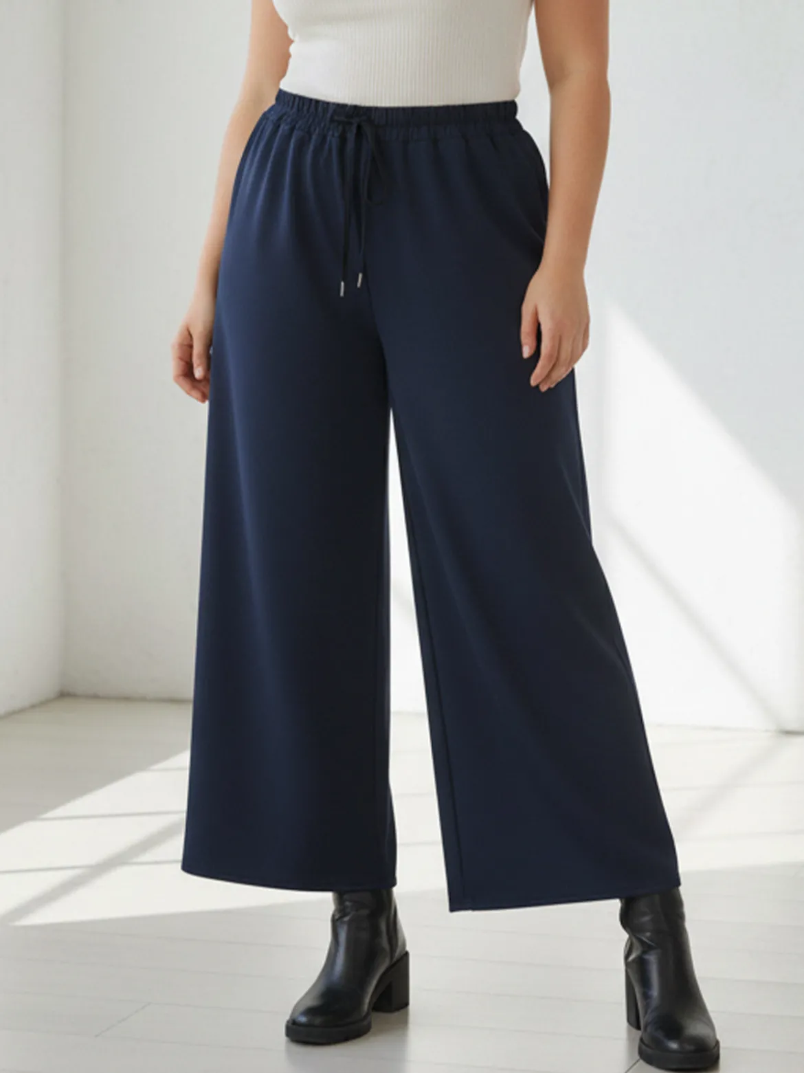 Solada Pantaloni donna a gamba larga taglie forti - blu scuro