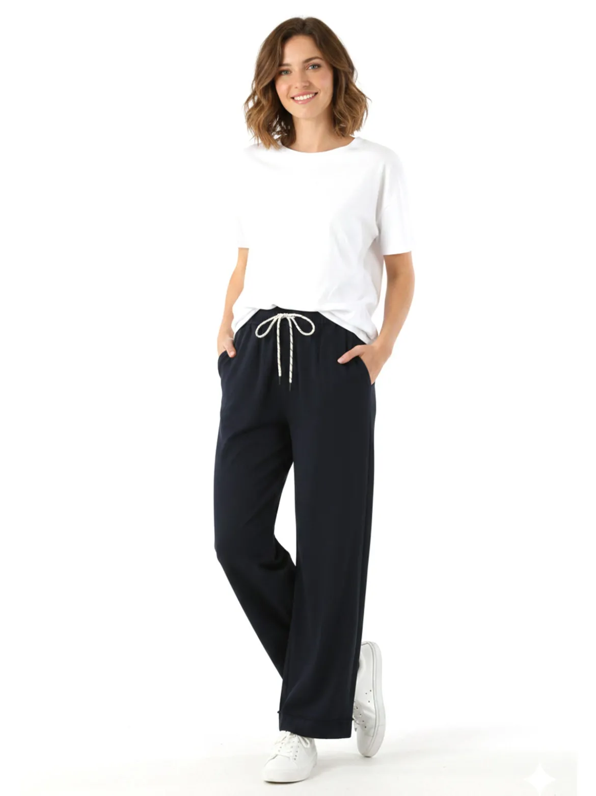 Solada Pantaloni donna a palazzo con coulisse - blu scuro