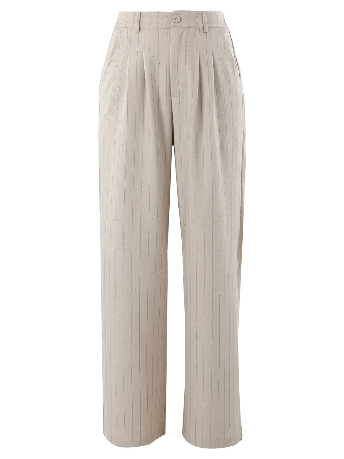 Solada Pantaloni donna a palazzo con micro borchie luccicanti - beige