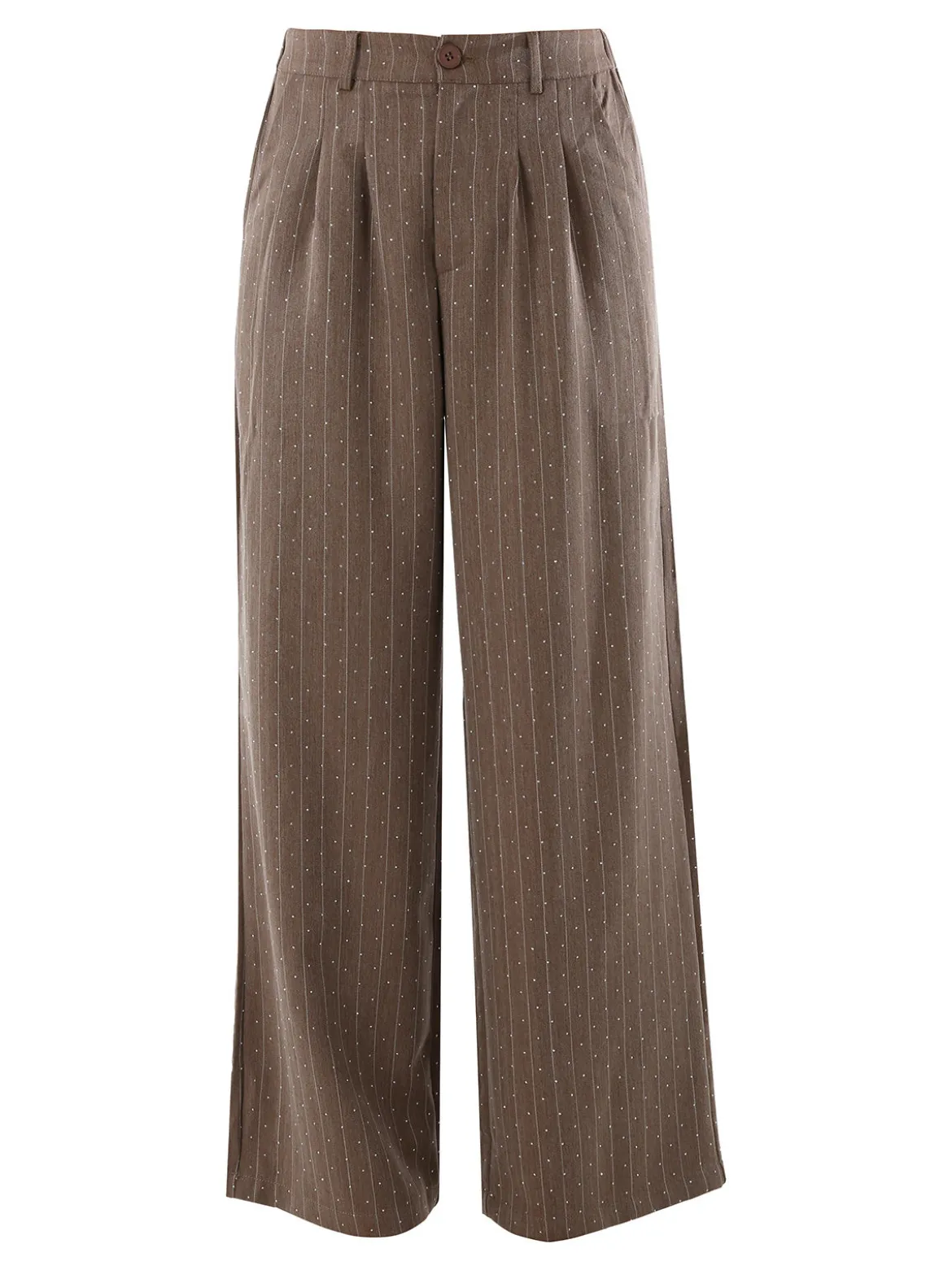 Solada Pantaloni donna a palazzo con micro borchie luccicanti - marrone