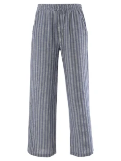 Solada Pantaloni donna a righe in misto lino - blu