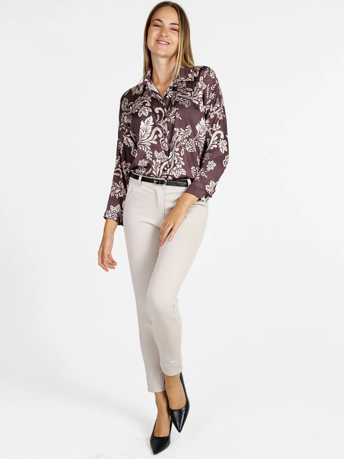 Solada Pantaloni donna a sigaretta con cintura - beige