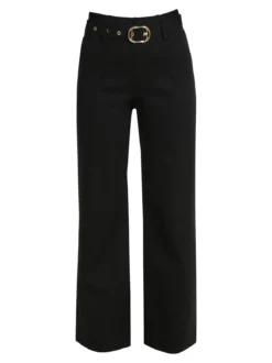 Solada Pantaloni donna a vita alta con con cintura - nero
