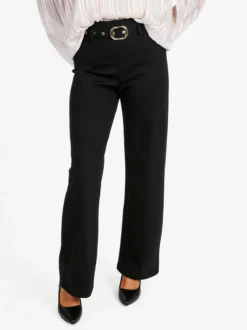 Solada Pantaloni donna a vita alta con con cintura - nero
