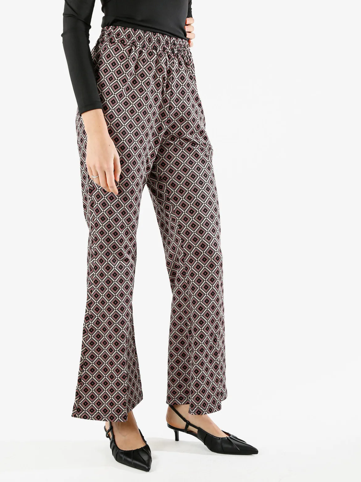 Solada Pantaloni donna a zampa con stampa geometrica - multicolore