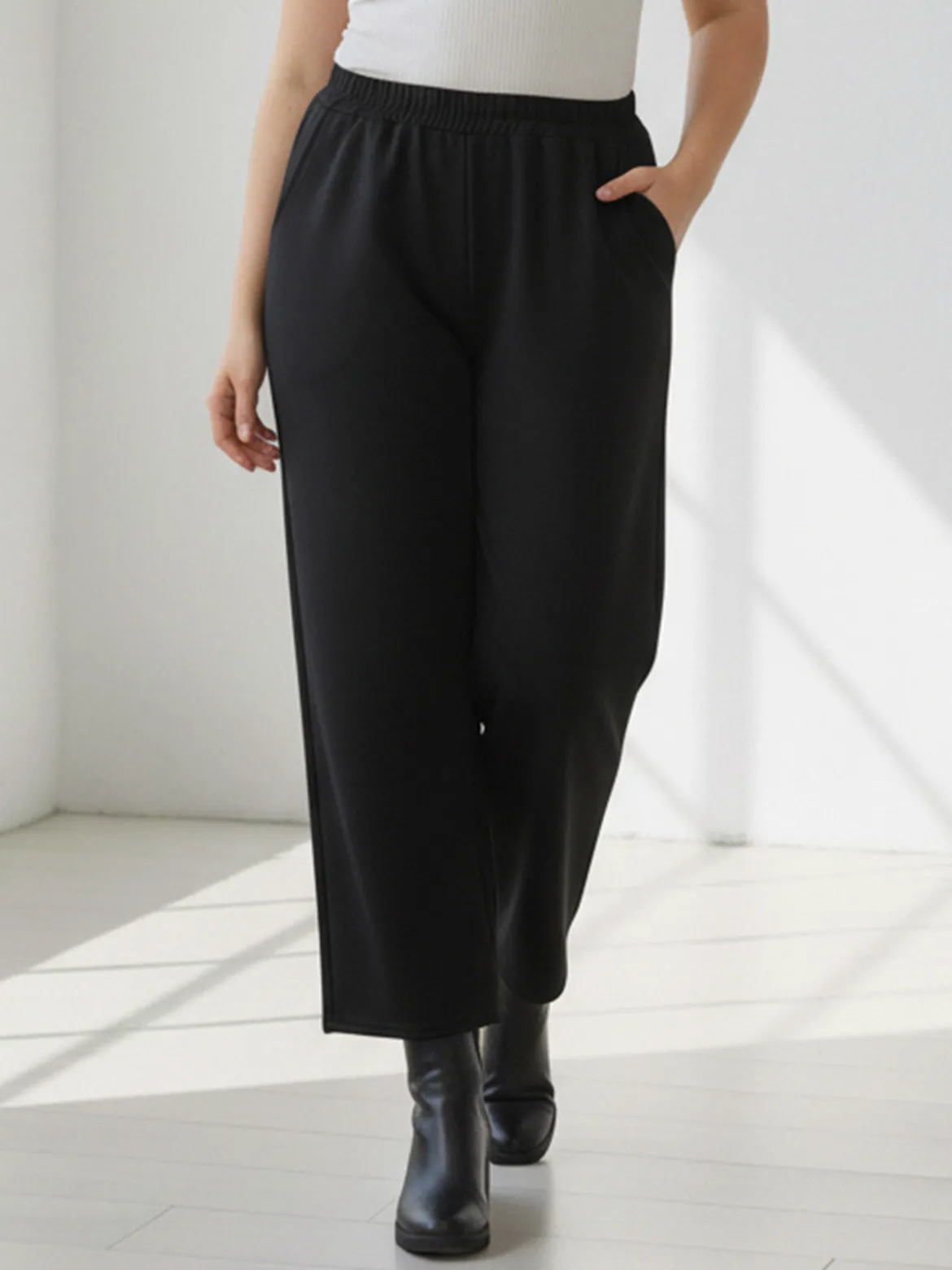 Solada Pantaloni donna con elastico in vita taglie forti - nero