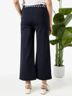 Solada Pantaloni donna cropped a gamba larga con cintura a foulard - blu scuro