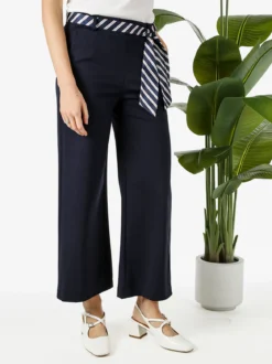 Solada Pantaloni donna cropped a gamba larga con cintura a foulard - blu scuro