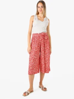 Solada Pantaloni donna culotte con stampa floreale - rosso
