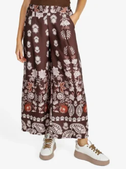 Solada Pantaloni donna effetto raso con stampe - moro