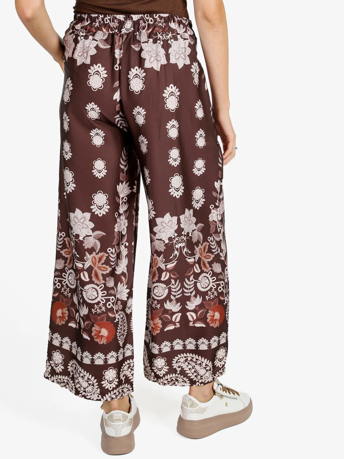 Solada Pantaloni donna effetto raso con stampe - moro