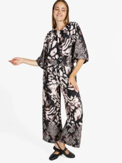 Solada Pantaloni donna effetto raso con stampe - nero